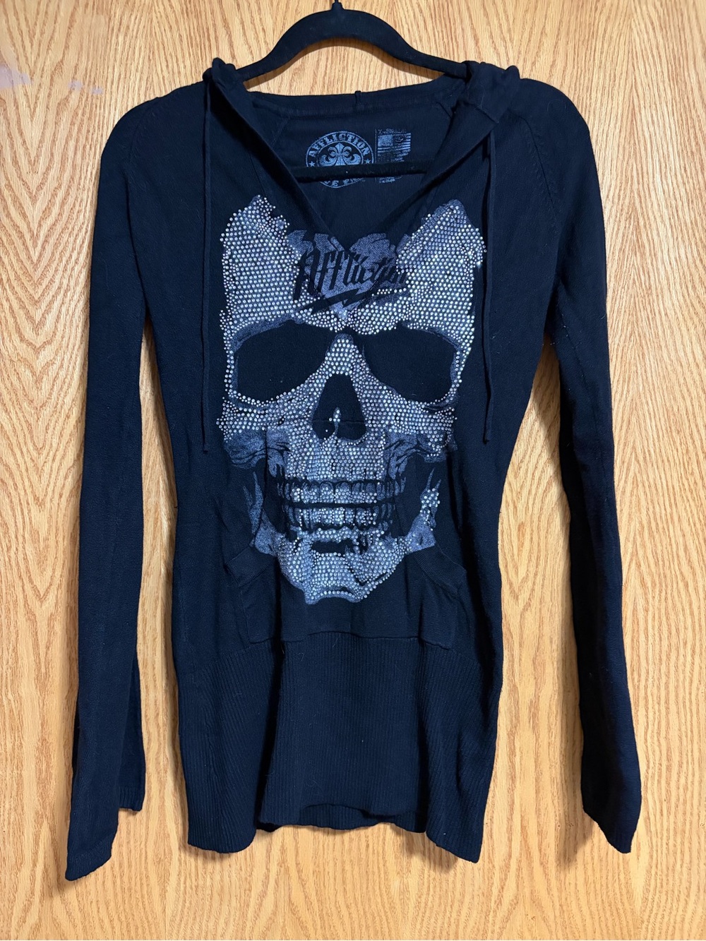 Affliction Black Skull Rhinestone Hoodie